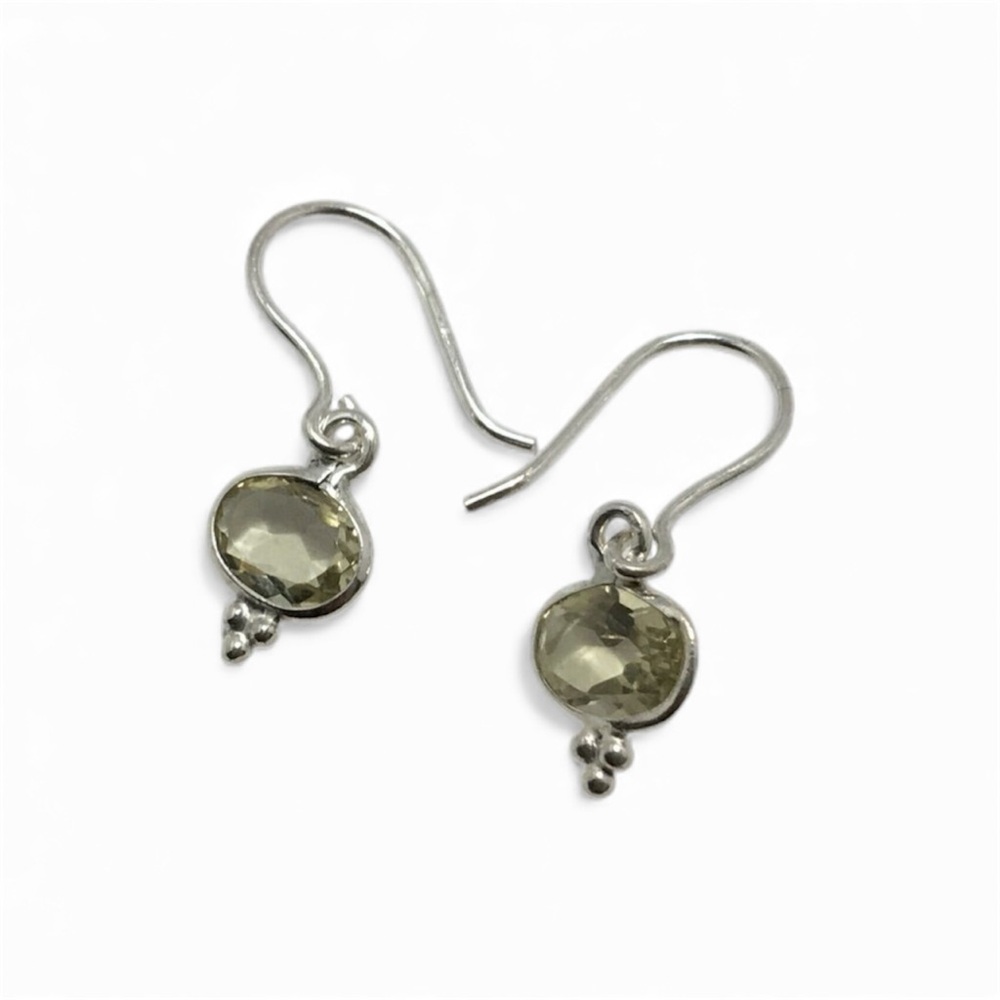Sterling Silver Citrine Earrings Oval Yellow Quartz Drop Hooks 5x7mm Stones